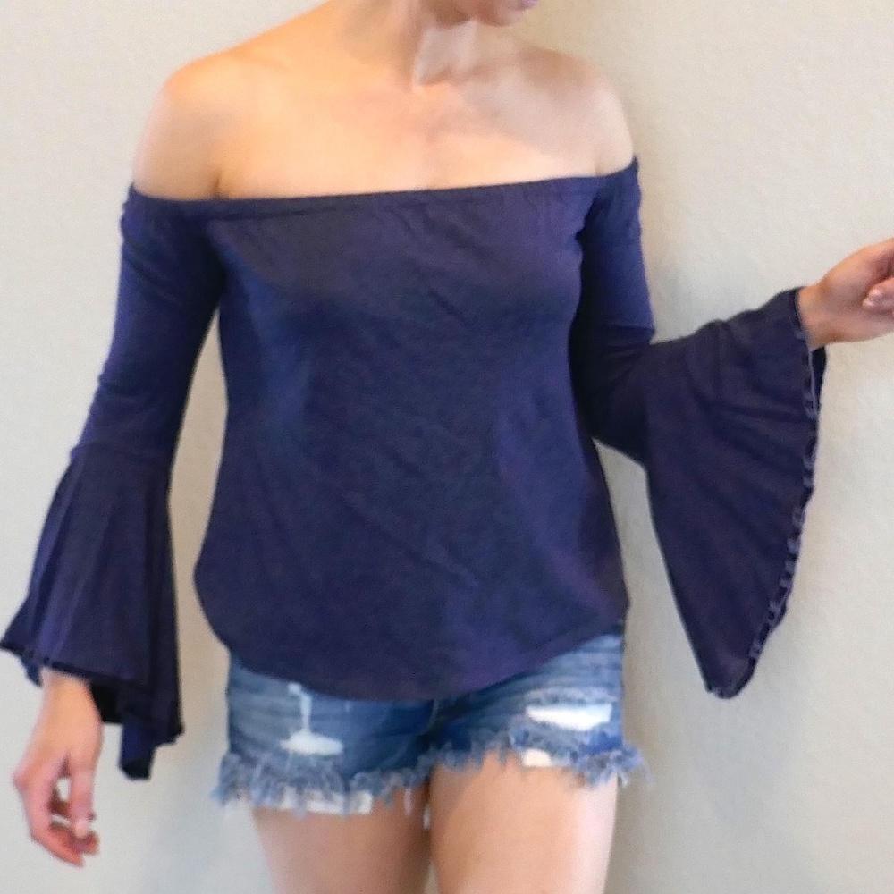 Navy Blue Off-the-Shoulder Blouse